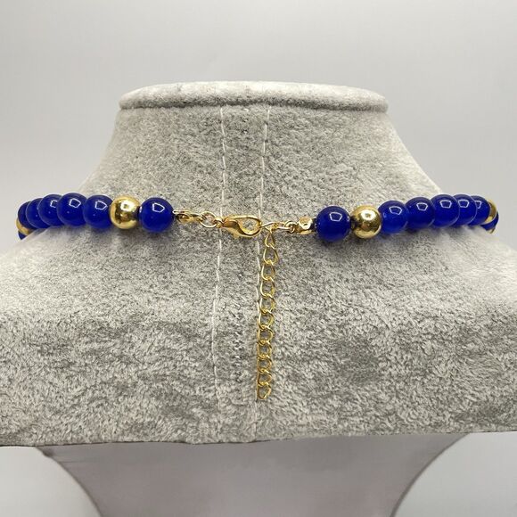 Earth mined Blue India Gemstone Beaded Gold Tone Necklace Elegant Statement - Picture 5 of 8
